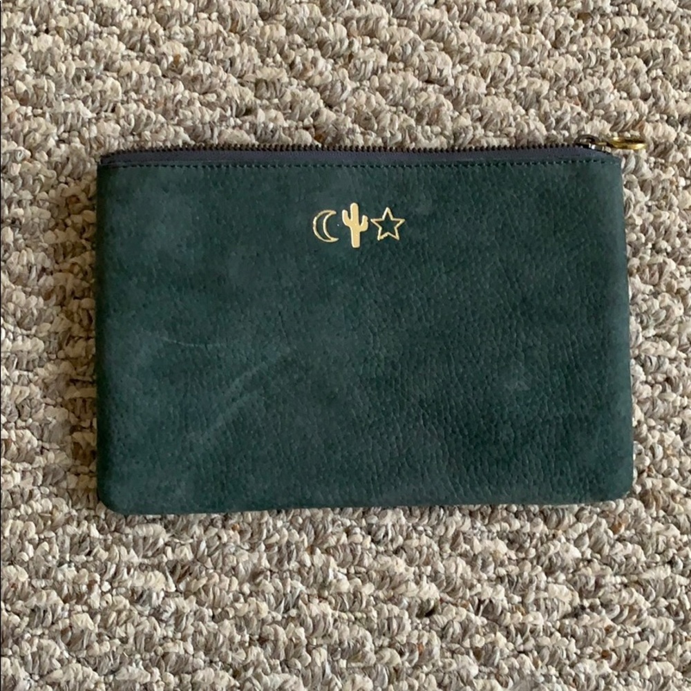 MADEWELL Green Leather Pouch Clutch - Monogrammed